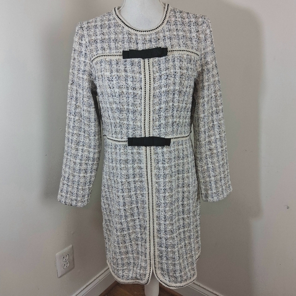 Tuckernuck Pomander Ivory Bow Brigitta Long Sleeve Tweed Dress Size Large - Picture 12 of 13